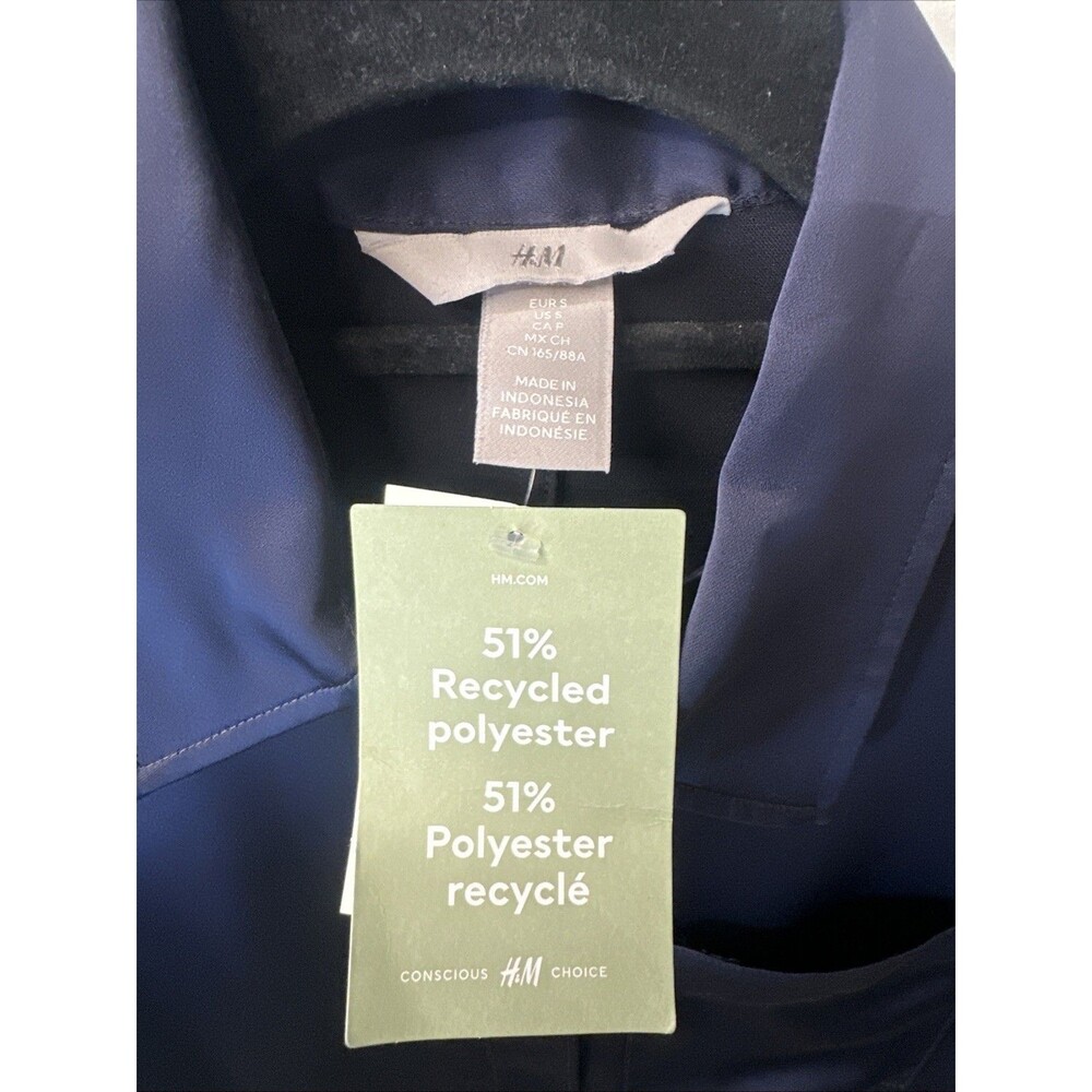 H&M Navy Blue Satin Blouse with Concealed Button Placket & Chest Pocket - Picture 2 of 3